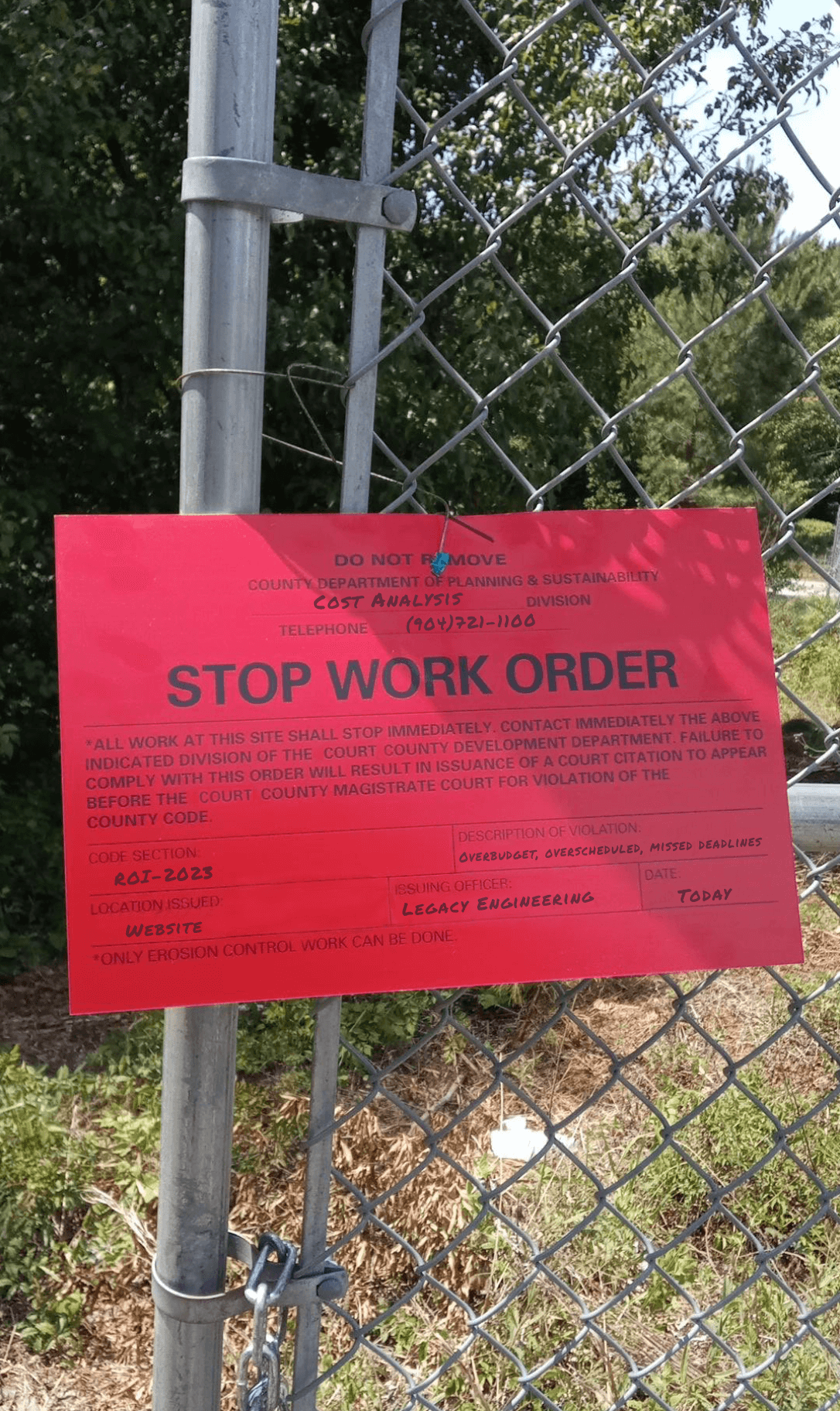 Legacy Stop Work Order